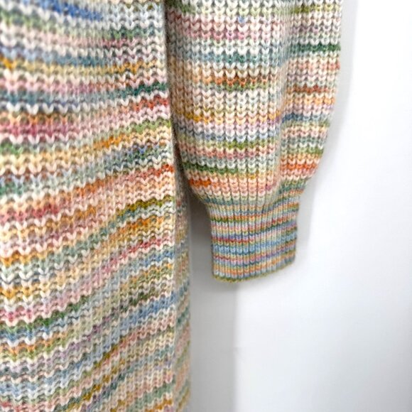 LOFT Wool Blend Sweater Dress Multicolor Pastels Crew Neck Soft Midi woman’s siz - Picture 3 of 10